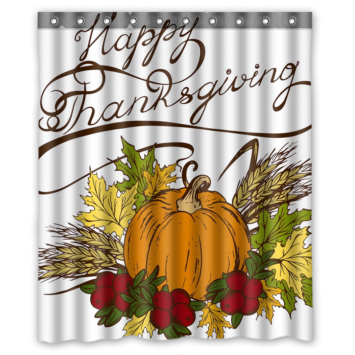YKCG Thanksgiving Day Autumn Harvest Pumpkin Shower Curtain Waterproof