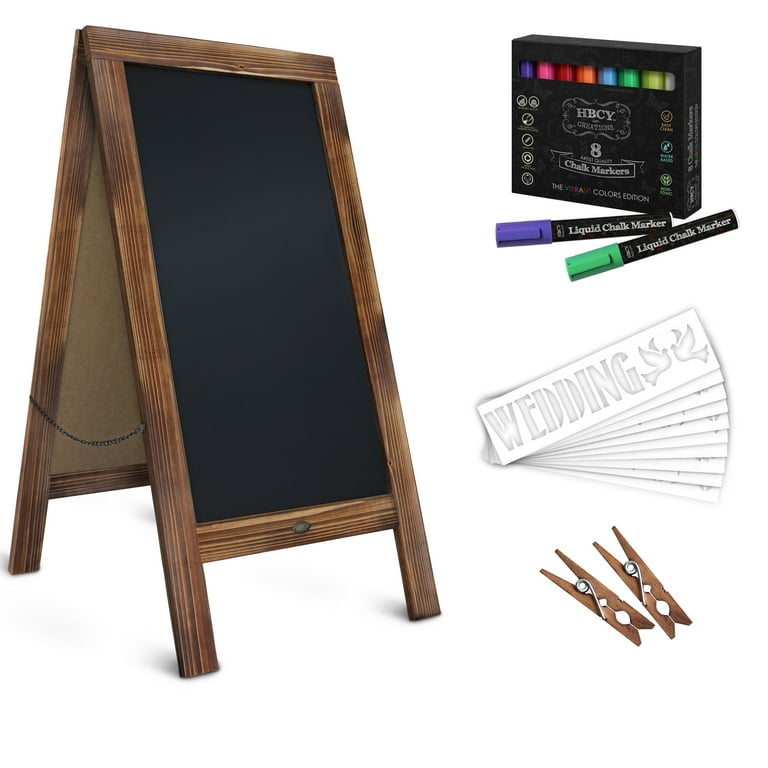 Rustic Gray A-Frame Chalkboard Deluxe Set / 8 Chalk Markers + 10 Stencils + 2 Magnets! Outdoor Sidewalk Chalkboard Sign / Large 40 x 20 Sturdy