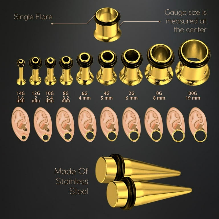 BodyJ4You 36PC Gauges Kit Ear Lobe Stretching Set Single Flare