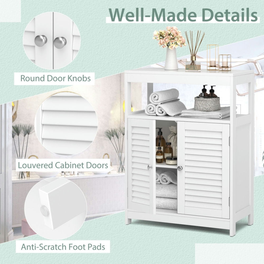 Finihen Bathroom Storage Cabinet, Bathroom Floor Cabinet, Freestanding Bathroom Floor Cabinet with Double Shutter Doors, for Bathroom, Living Room, Bedroom, Kitchen, White Finihen Bathroom Storage Cabinet, Bathroom Floor Cabinet, Freestanding Bathroom Floor Cabinet with Double Shutter Doors, for Bathroom, Living Room, Bedroom, Kitchen, White