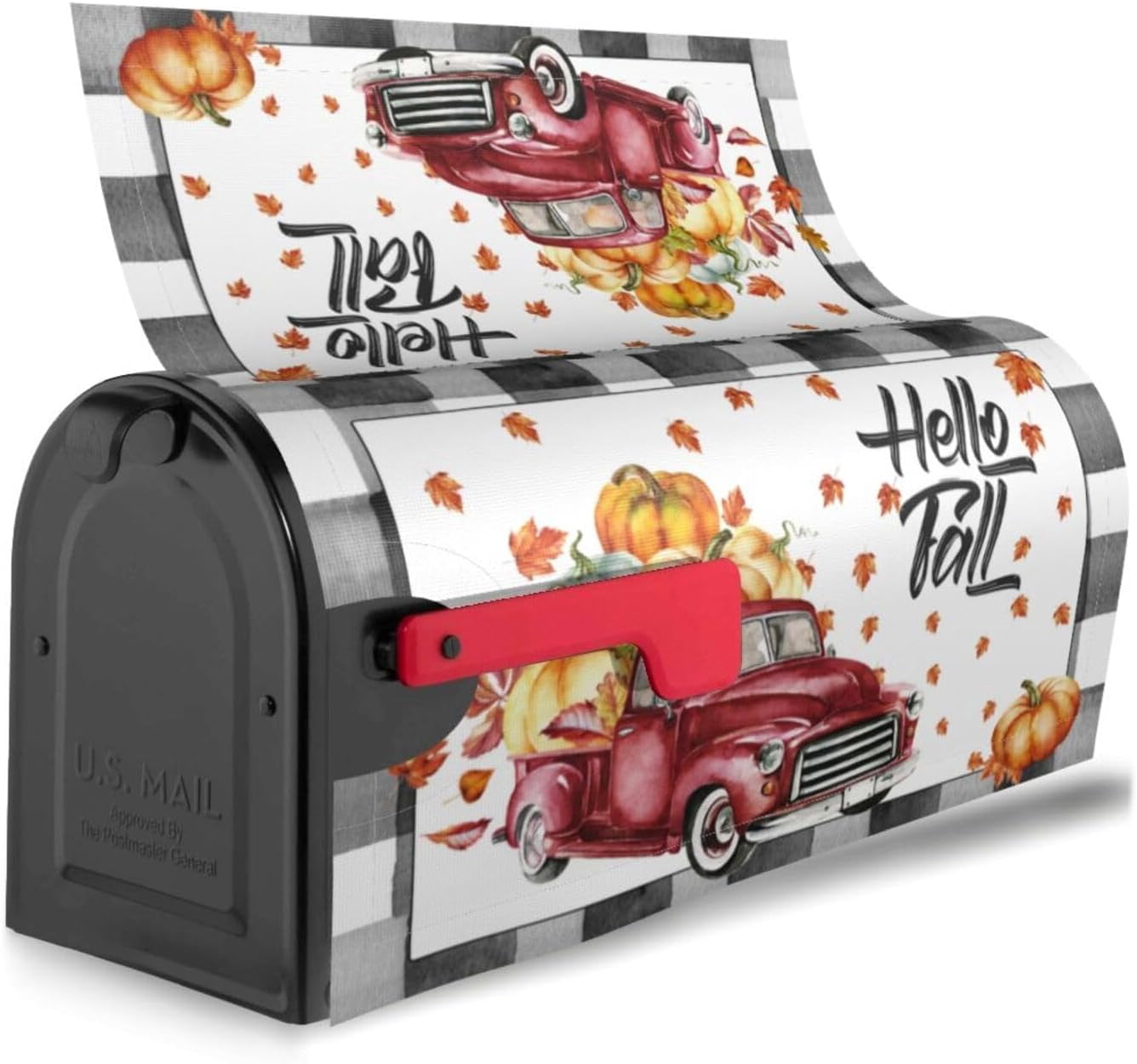 Fall Pumpkin Truck Mailbox Cover Magnetic Standard Size 18" X 21" Hello Fall Mailbox Covers Autumn Thanksgiving Mailbox Wraps Post Letter Box Cover for Outdoor Decor