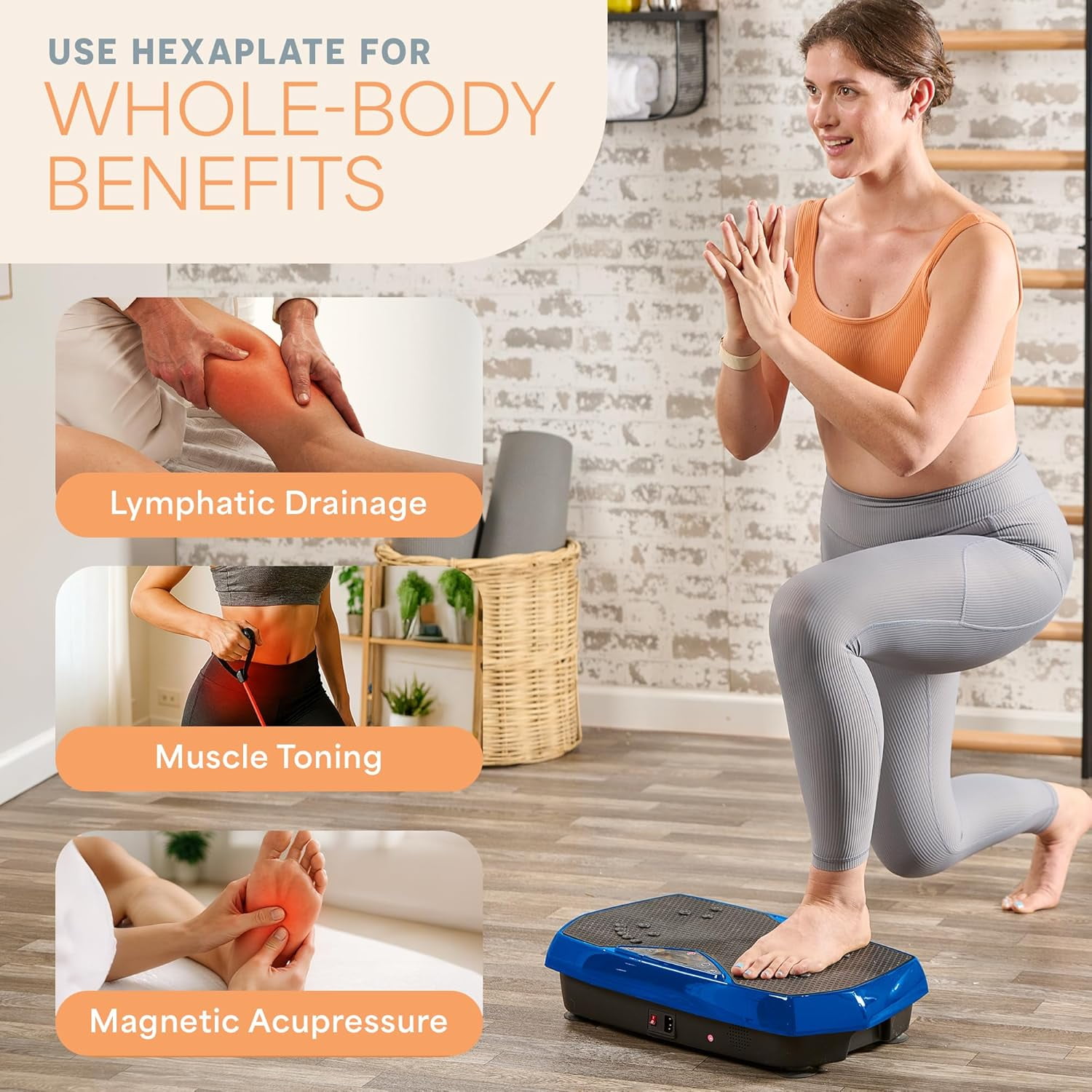 Lifepro HexaPlate Vibration Plate Exercise Machine with Magnetic Acupoints – Full Body Vibrating Platform for Weight Loss, Recovery & Toning – Quiet Vibration Plate Machine for Home Fitness - Blue
