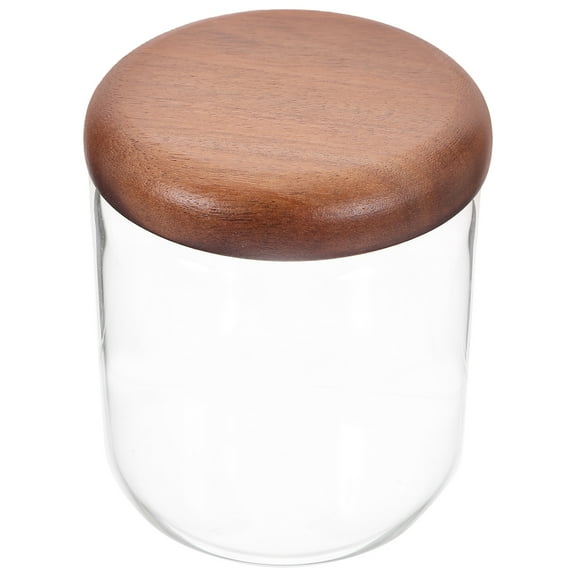 HEMOTON Glass Sealed Jar with Wood Lid for Home Transparent Airtight Food Storage Container 380ml
