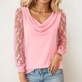 thumbnail image 2 of Wangmeiwg Womens T Shirts, Lace Trimmed Sleeve Blouse with Draped Neck Resort Wear – Elegant Tunic Top for Women Pink M, 2 of 4