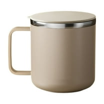 304 Stainless Steel Coffee Mug, 13.5 oz Double-Wall Vacuum Insulated Cup with Handle and Flat Lid, Thermal Travel Mug for Hot Coffee, Tea, and Cold Beverages