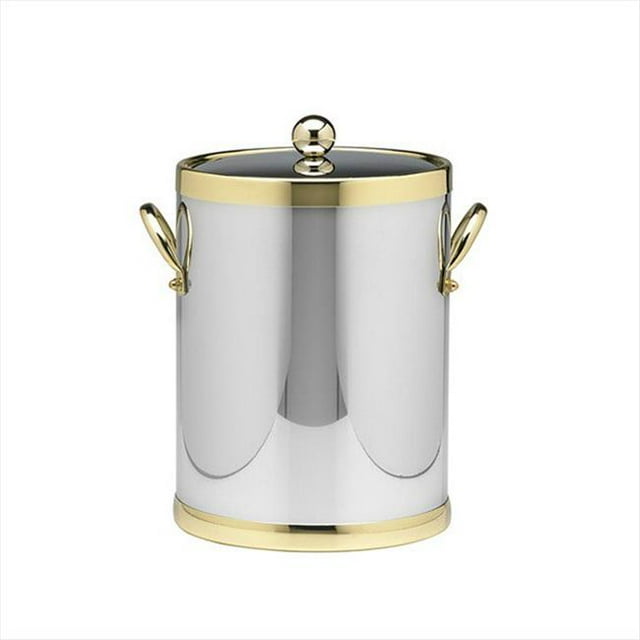 Kraftware 70142 Shiny Chrome And Brass 5 Quart Ice Bucket With Metal Side Handles
