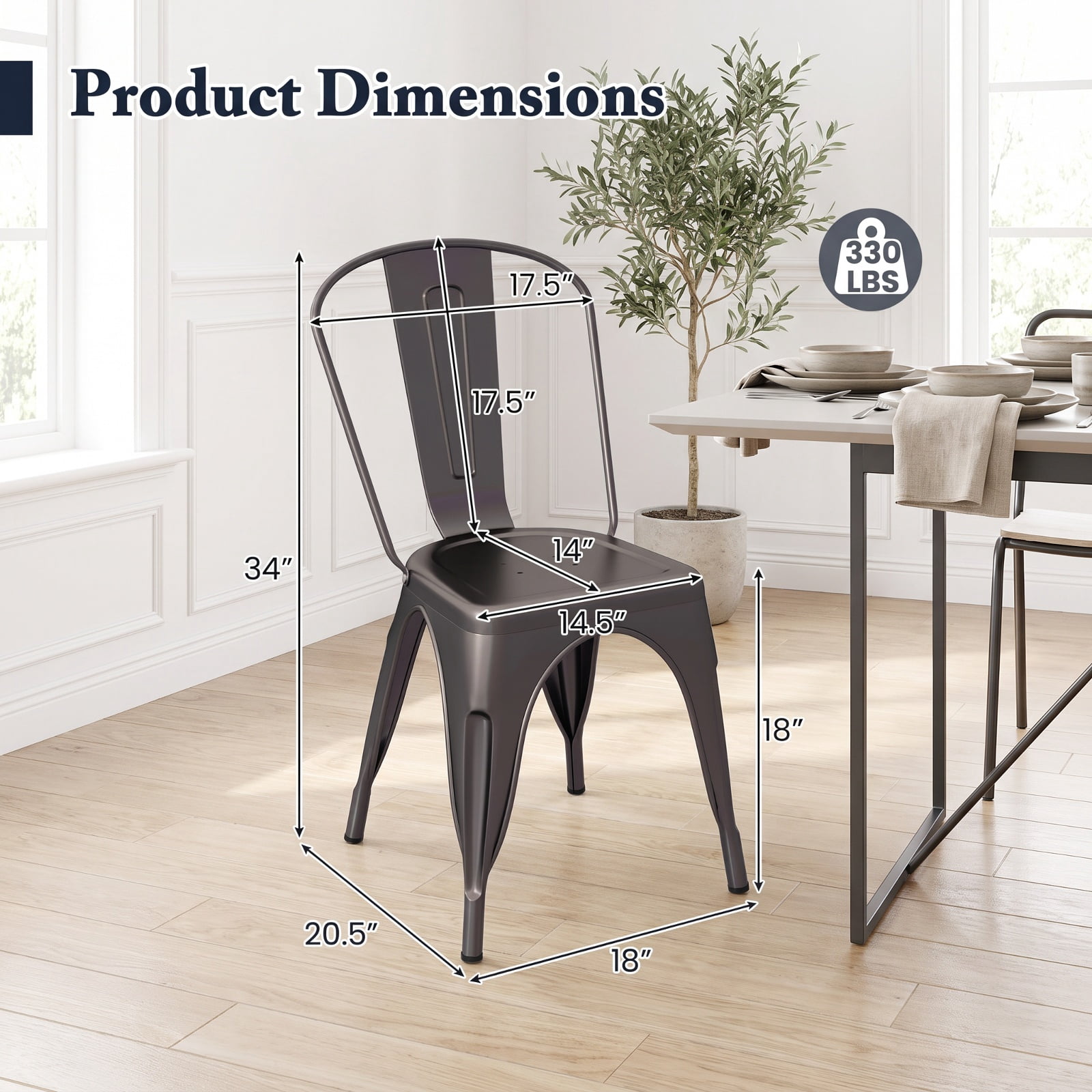 Furnibear Metal Dining Chairs Set of 4 with Removable Backrest for Dining Room Restaurant Living Room-Gun for Kitchen Dining Room Living Room, Gray