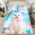 thumbnail image 2 of Castle Fairy Kids Teens Cute Bowknot Cat Queen Sheet Sets,Rainbow Animal Bed Set, 2 of 7