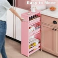thumbnail image 2 of Rolling Storage Cart 7.9" W, 4-Tier Kitchen Cart with Wheels Handle, Slim Storage Cart Mobile Shelving Utility Carts for Bathroom Laundry Room Organization Narrow Places (Pink), 2 of 17