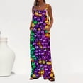 thumbnail image 2 of Feancey Sales Today Womens Mardi Gras Party Jumpsuits Carnival Themed Sequin Printed Bib Overalls Sleevelss Shoulder Strap Wide Leg Rompers Parade Jumpsuit with Pockets Multicolor M, 2 of 8