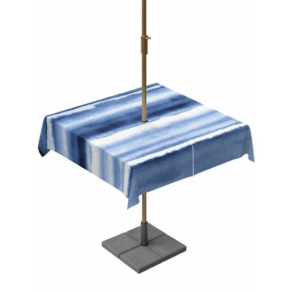 Outdoor Tablecloth with Umbrella Hole and Zipper, Blue Stripes Square Table Cloth 60x60 Inch Waterproof Tablecloth, Watercolor Retro Ombre Abstract Tie Dye Art Picnic Table Cover for Patio Camping