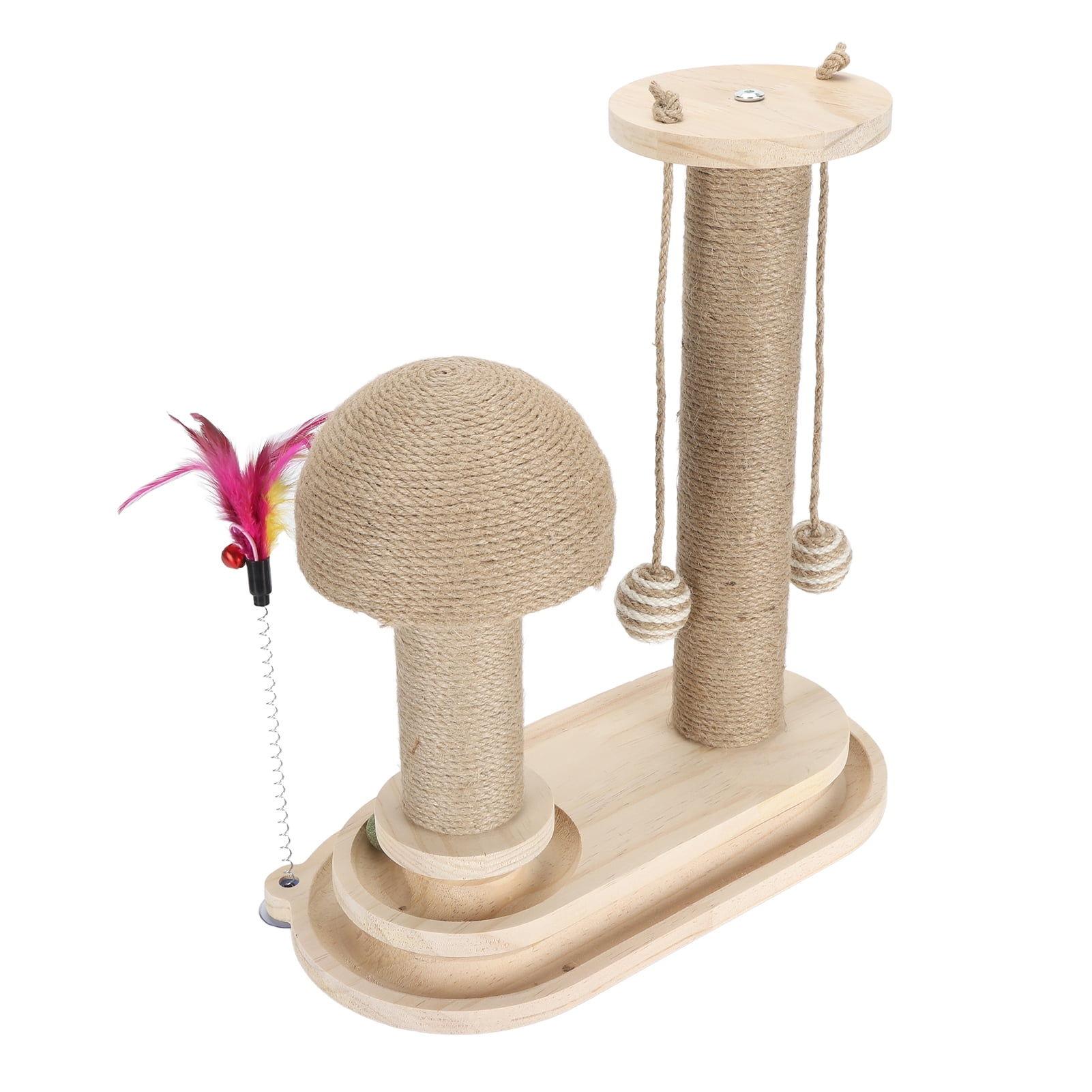 YAHHU Cat Scratching Post 2 Layer Ball Track Interactive Tall Kitten Scratcher with Teasing Wand for Indoor Cats Oval Mushroom Turntable (15.3 inches / 39 cm)