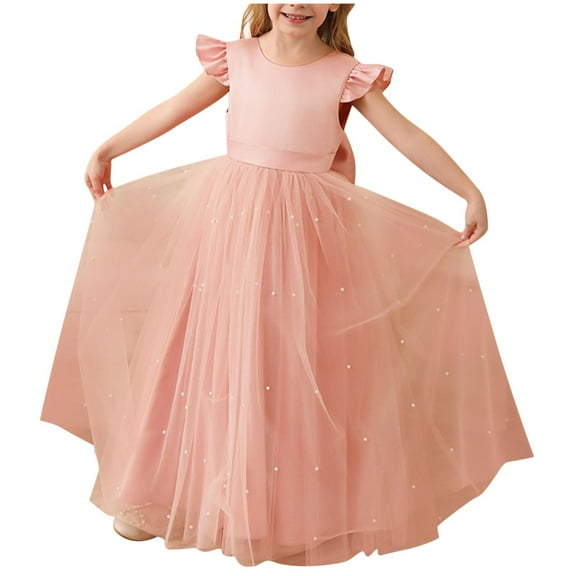 Girls' Summer Tulle Maxi Dress Sleeveless Ruffled A-Line Sundress Holiday Party Performance Outfits for 3-10Years
