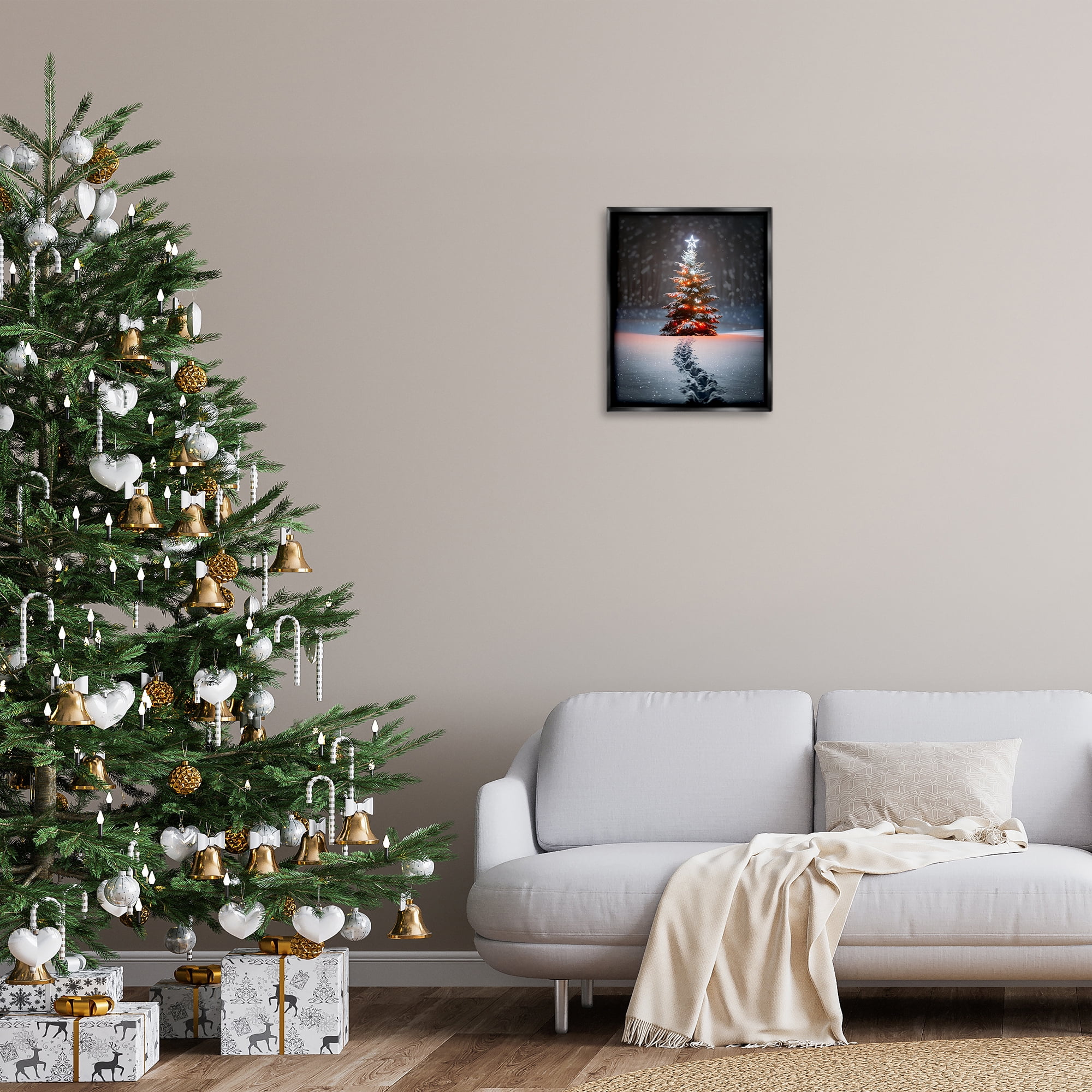 Stupell Industries Magic Moments Holiday Tree Holiday Photography Black Floater Framed Canvas Art Prints Wall Art, 17 x 21