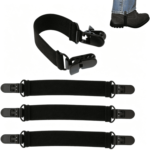 TELOLY 4 Pcs Adjustable Elastic Stirrups with Anti-Slip and Anti-Crease Clips for Pants Boot Straps for Cowboy Boots Pant Leg Clips for Women and Men Riding Motorcycle Mitten Pants