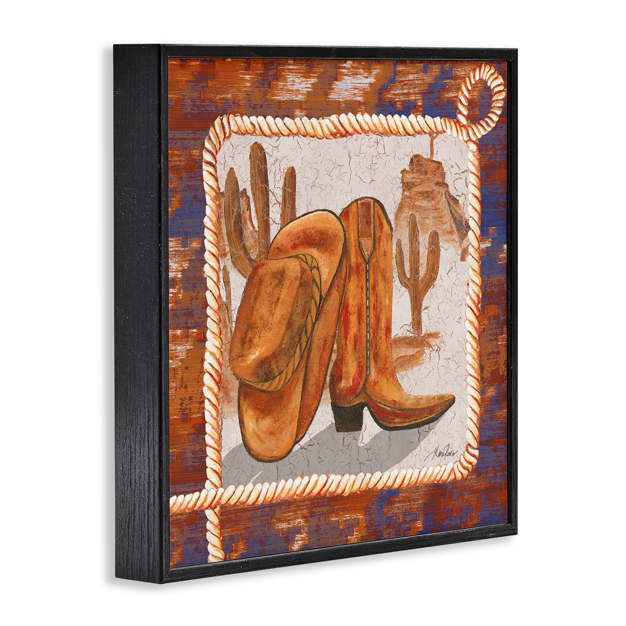 Stupell Industries Western Cowboy Boot Landscape Painting Black Framed Art Print Wall Art, 17 x 17