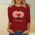thumbnail image 2 of Htigea Womens 3/4 Sleeve Shirts Valentine's Day Heart Graphic T-Shirts Casual Comfy Ladies Seven Sleeves Lightweight Loose Fit Pullover Tops Time-Limited Sales Red,XXL, 2 of 5