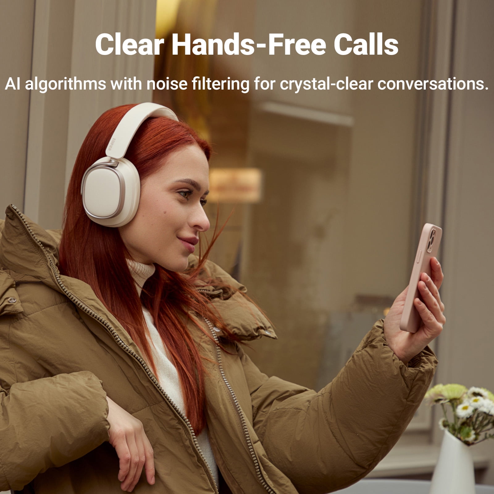 Edifier Bluetooth Active Noise Cancelling Headphones, 92H Playtime Hi-Res Audio Certified, Fast Charging - Ivory