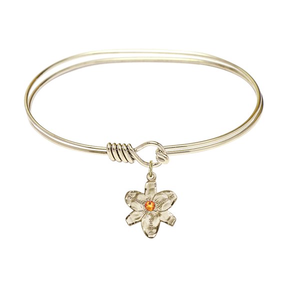 7 inch Oval Eye Hook Bangle Bracelet w/ Chastity medal charm w/ November Yellow Swarovski Crystal