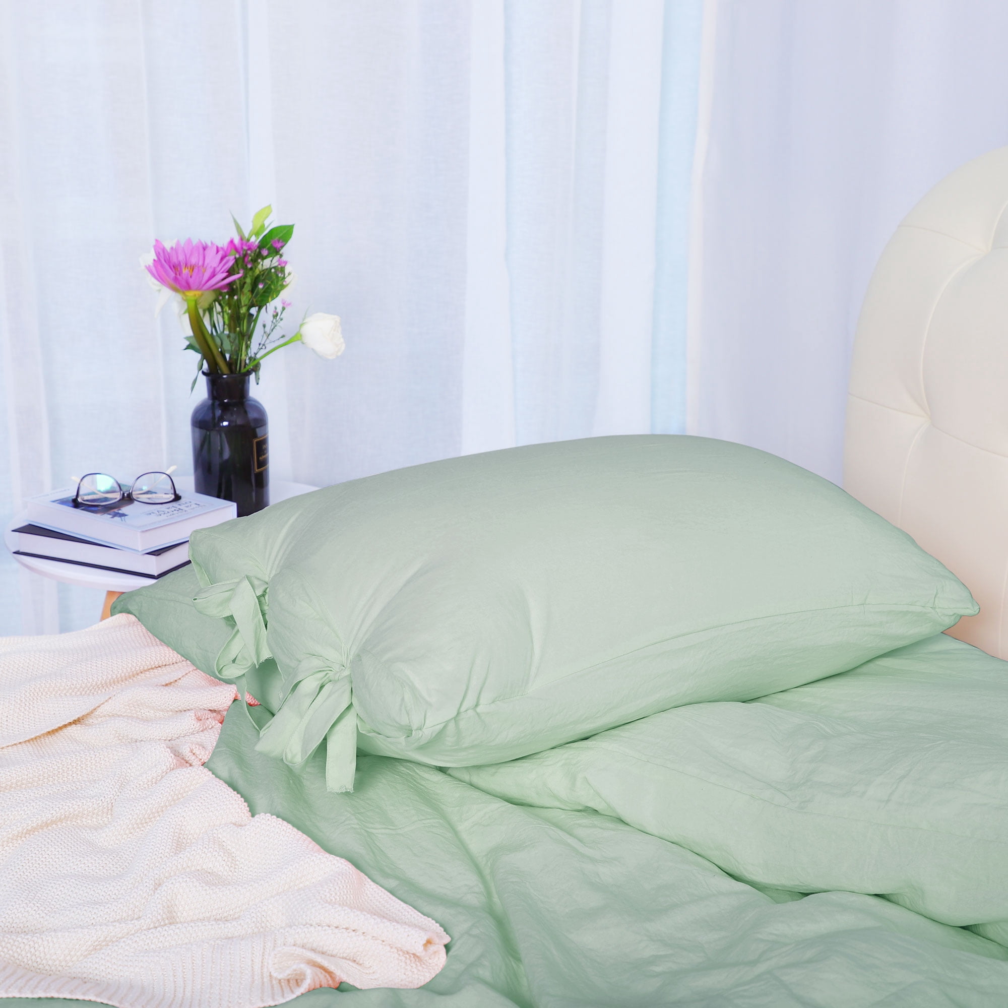 PiccoCasa 2Pcs Microfiber Duvet Cover Set with Pillowcase, Twin Green