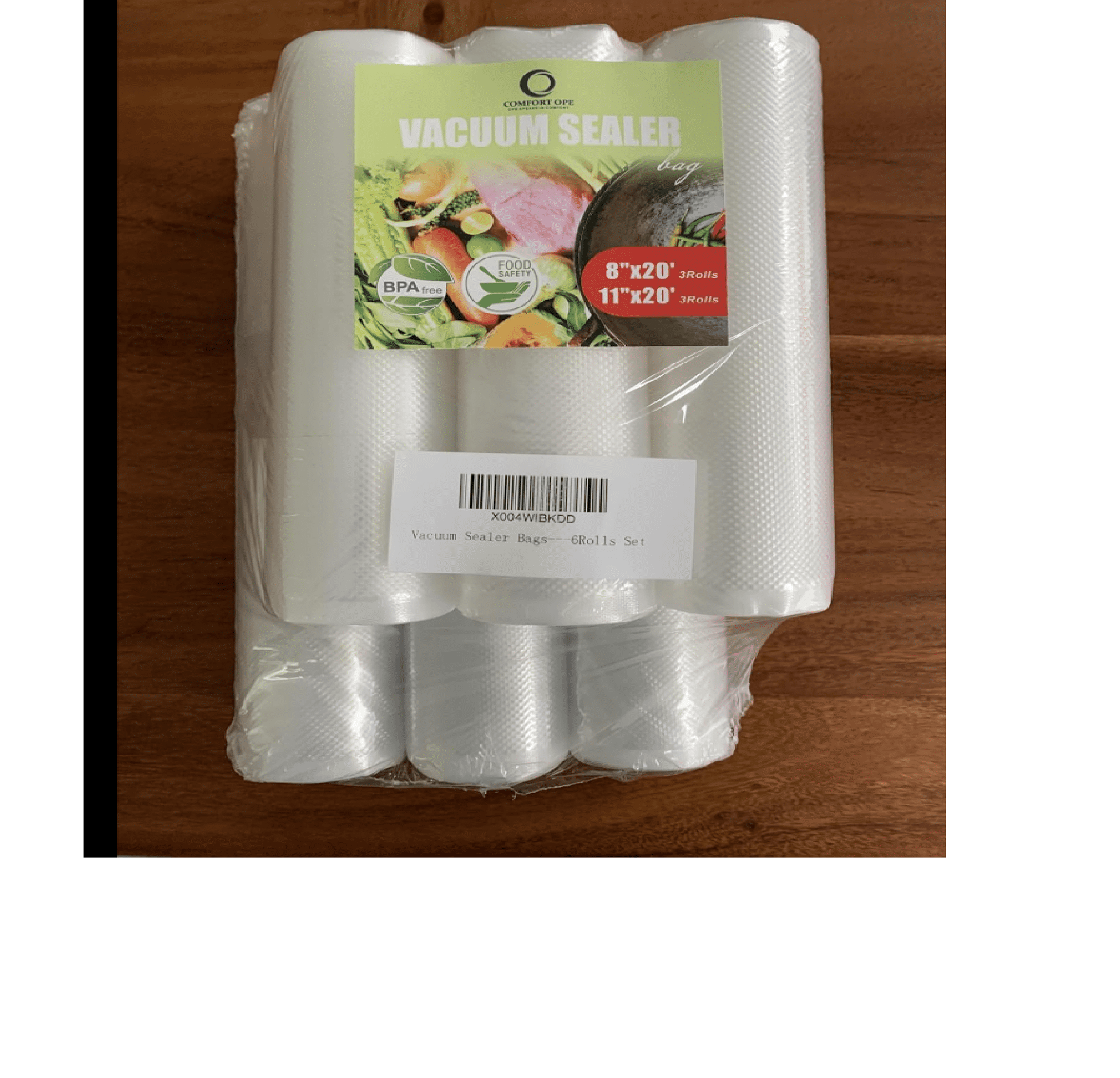 Vacuum Sealer Rolls 3 Pack (8" x 20'), BPA-Free Heavy Duty Food Storage Vacuum Bags Rolls, Custom Cut Vacuum Seal Bags Compatible with Most Vacuum Sealers Comfort Ope