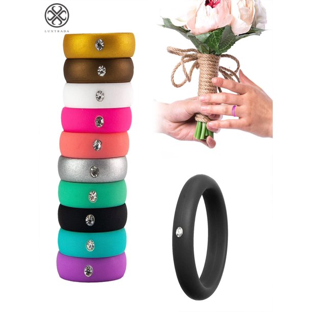 Luxtrada Luxtrada Women S Silicone Wedding Bands With Rhinestone 10 Ring Pack Stackable Fitness Wedding Rings For Christmas Valentine S Day Mothers Day Size 6 Walmart Com Walmart Com