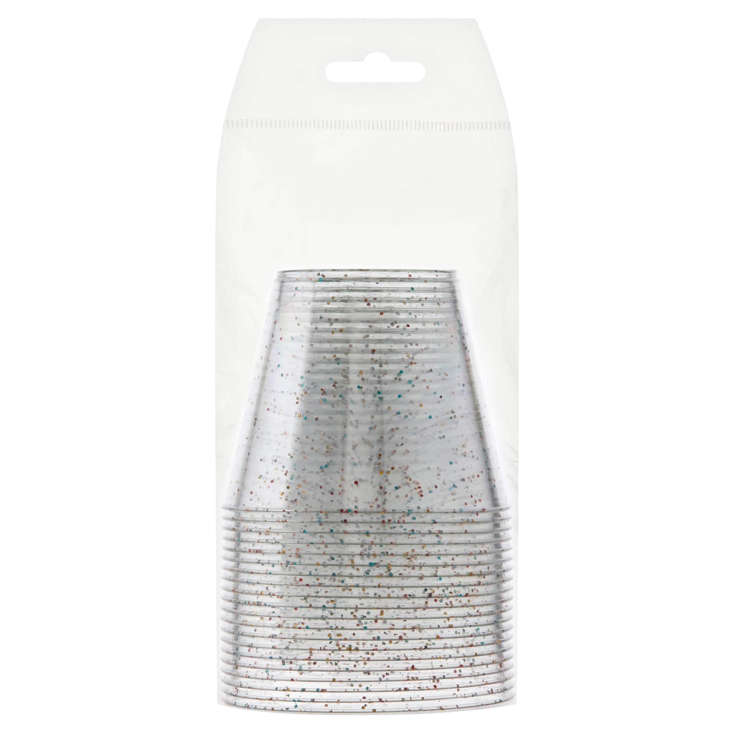 Plastic Glitter Cups, Clear,  8.79 fl oz, 20 Count, by Way To Celebrate