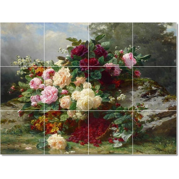 Ceramic Tile Mural-Jean Baptiste Robie Flowers Painting 186. 12.75" w x 17" h using (12) 4.25 x 4.25 ceramic tiles