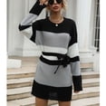 thumbnail image 2 of Sweater Dress, Fashionable Pullover Sweater Dress Round Neck Loose Color Block Polyester Fiber  For Dating For Autumn For Holiday ANGGREK gris claro L, 2 of 7