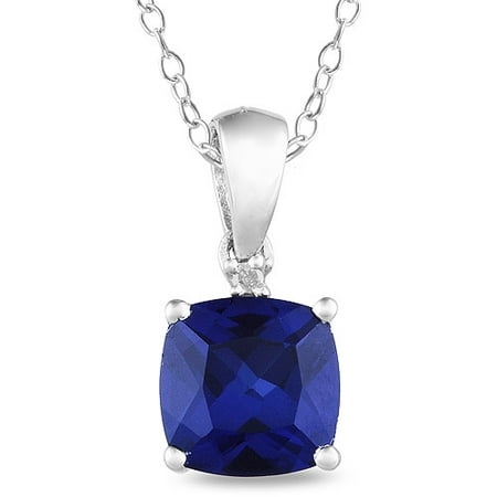 2 Carat T.G.W. Created Blue Sapphire and Diamond-Accent Sterling Silver Fashion Pendant, 18