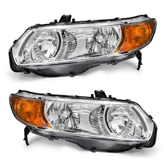 TopAutoGear for 2006 2007 2008 2009 2010 2011 Honda Civic 2-Door Headlights assembly Chrome Housing Clear Lens with Amber Reflector Headlight Replacement Driver and Passenger Side