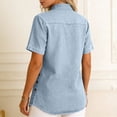 thumbnail image 5 of Women's Summer Denim Blouse V Neck Button Down 3/4 Sleeve Shirt Side Split Jean Blouse Casual Elegant Loose Tops Daily Vacation Party Tops for Ladies, 5 of 6