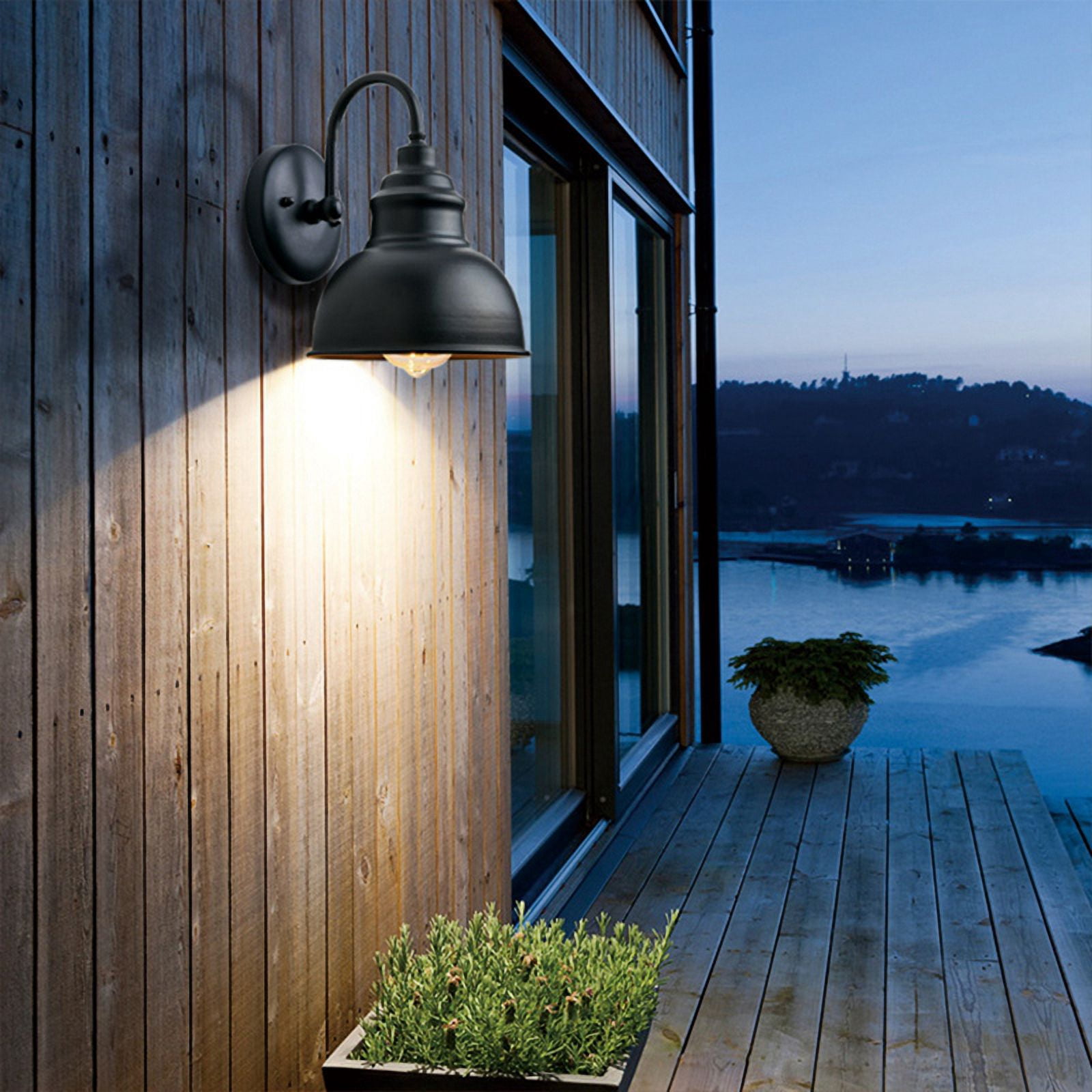 Vintage Wall Sconce Gooseneck Barn Flat Light Industrial Vintage Farmhouse Wall Sconce Outdoor Waterproof (Black)