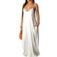 thumbnail image 3 of Plus Size Maxi Dresses for Women Boho Backless Solid Color Sleeveless V-Neck Suspender Dress Summer Beach Swing Long Maxi Outfits, 3 of 7