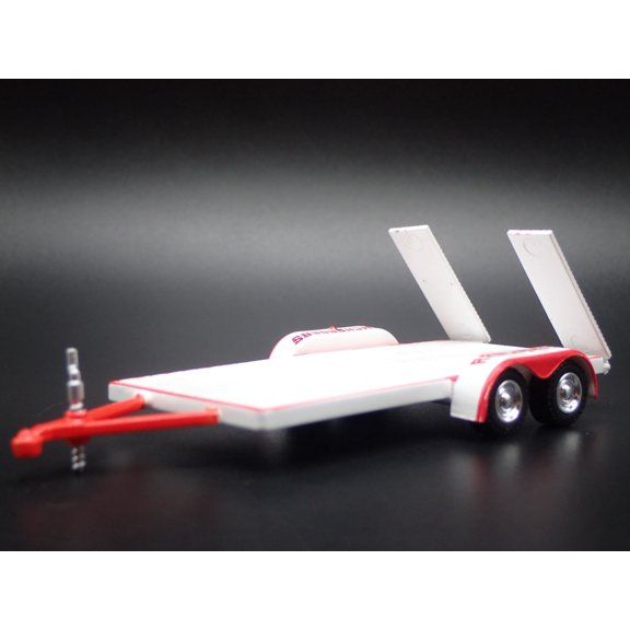 Open Box FLATBED CAR HAULER TRAILER WITH LOADING RAMPS 1:64 SCALE DIORAMA PROP MODEL