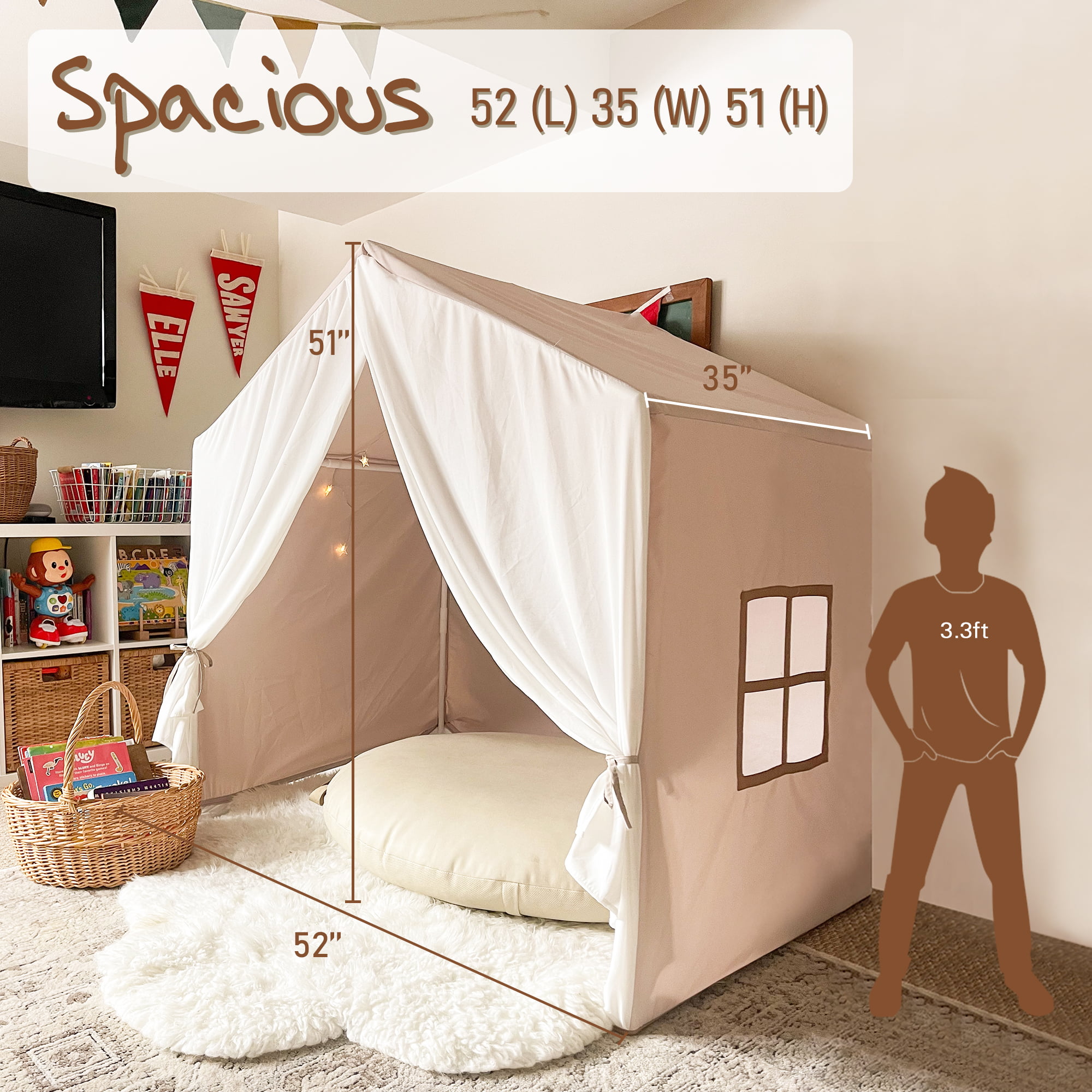 Large Kids Tent with mat, Star Lights, Tissue Garland, Play Tent Indoor &  Outdoor, Kids Play Tent for Girl & Boy Aged 3+, Kids Tent for Toddler, 52