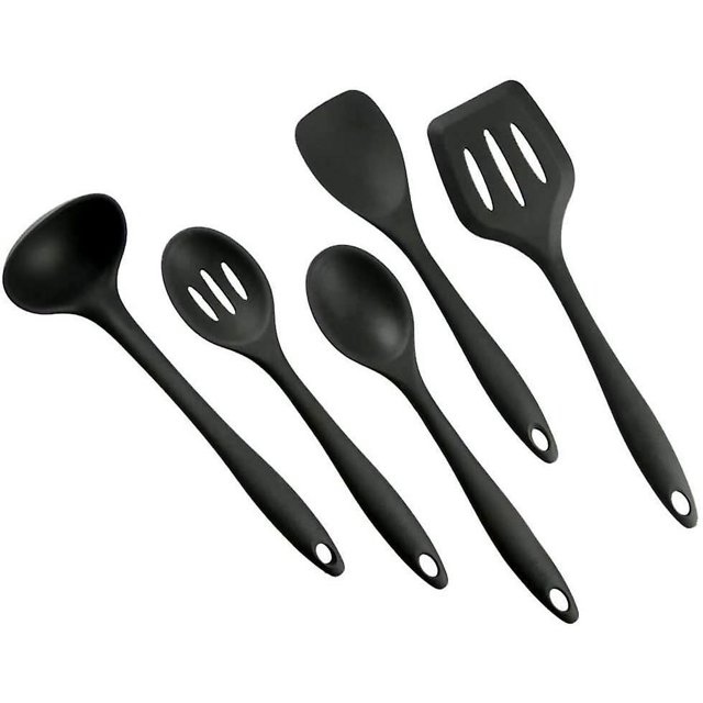 Juego de utensilios de cocina de silicona de 5 piezas, juego de utensilios de cocina que incluye espátula, cuchara ranurada, cuchara, cuchara para servir, cucharón de sopa, apto para lavavaj