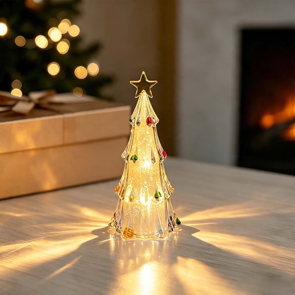 Dolstice LED Light Up Tabletop Christmas Tree, Acrylic Night Light Christmas Decoration, Christmas Trees Light Up Table Accent