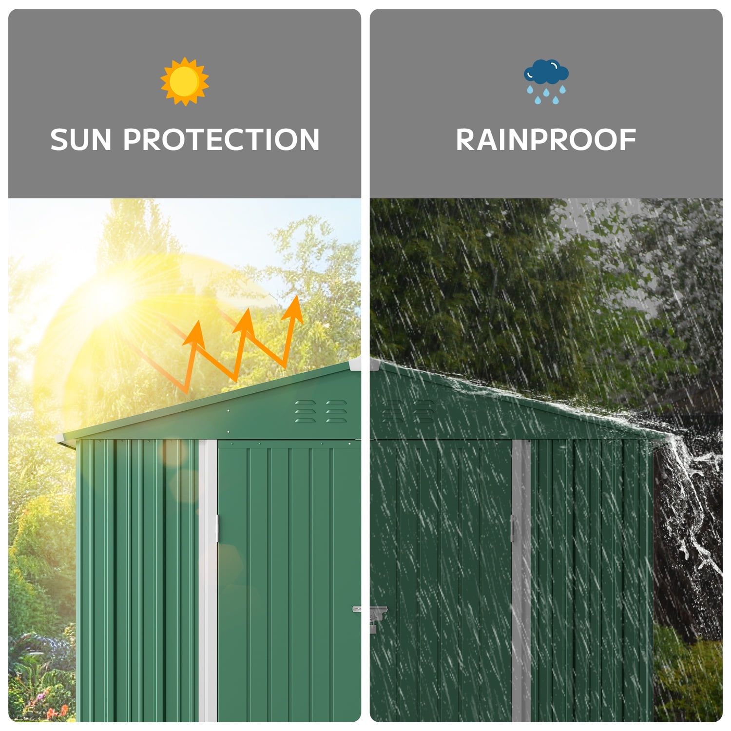 Asofer Outdoor Storage Shed 8 x 6 FT, Galvanized Metal Garden Shed with Double Lockable Doors for Backyard Patio Lawn-Green