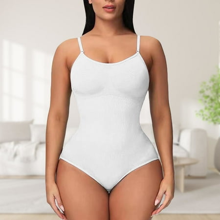 IDALL Thong Shapewear Tummy Control Tube Tops for Women with Built in Bra Bodysuit Shapewear Thong Body Tank Top Sexy Lingerie for Women Plus Size Lingerie for Curvy Women White 2XL
