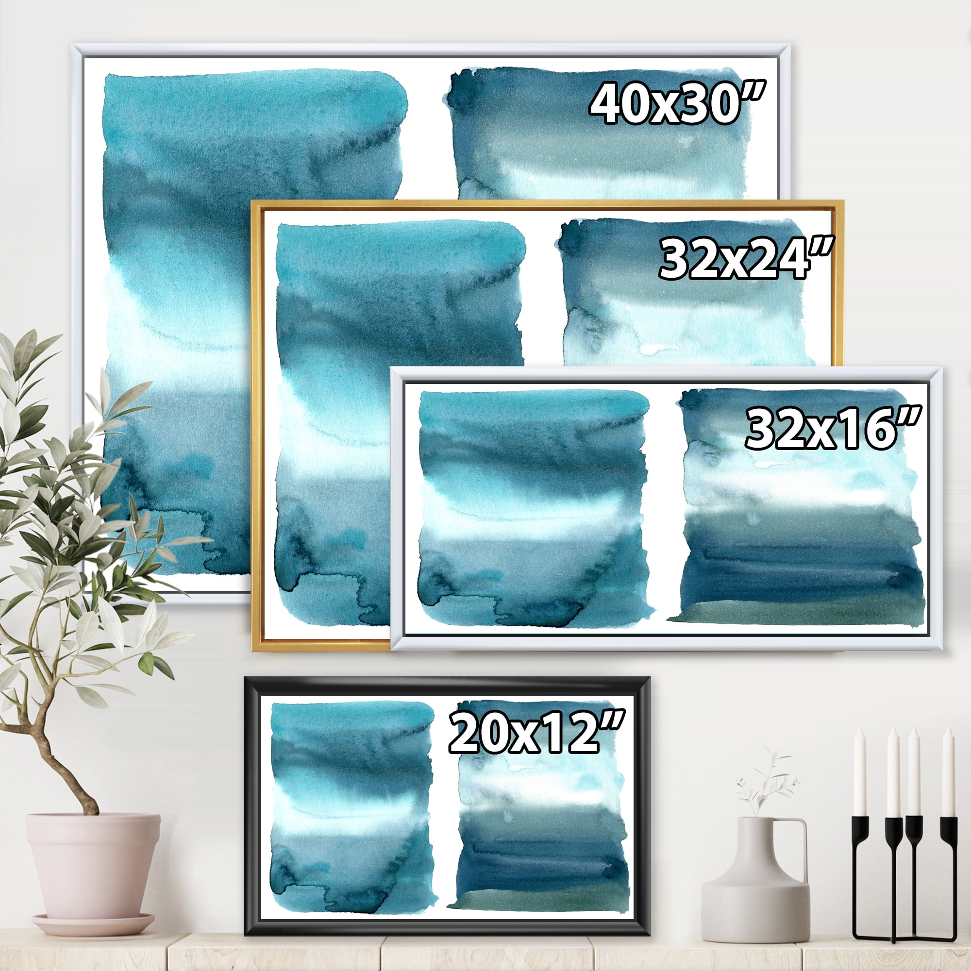 Abstract Impression Ocean Blue Aquatic I 32 in x 24 in Framed Painting Canvas Art Print, by Designart