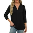 thumbnail image 2 of JDQJBZ Summer Womens Tops,3/4 Sleeves Tops For Women Casual Tops For Women Solid Color V Neck Basic Spring Summer Layering Daily Wear T Shirts For Women, 2 of 5