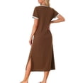 thumbnail image 3 of INSPIRE CHIC Women's V Neck Nightshirt Side Slit Nightgown Short Sleeve Long Sleepshirt with Pockets M Brown, 3 of 6