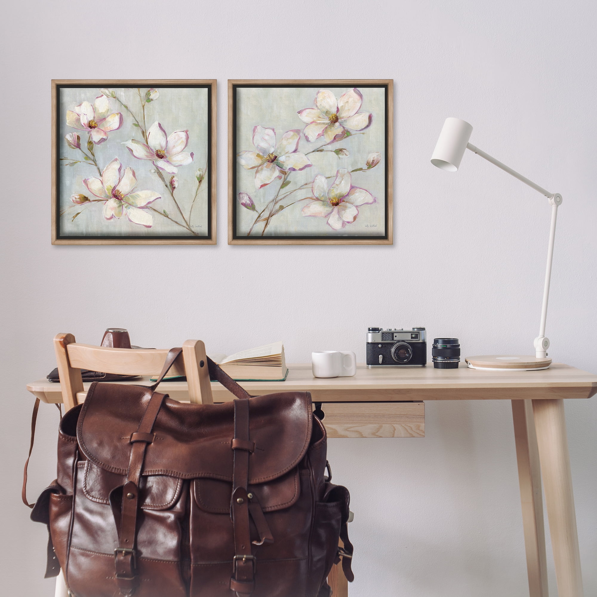 Stupell Industries Spring Tree Blooms Plants & Flowers Painting Brown Floater Framed Canvas Art Print Wall Art, 18 x 18, Set of 2
