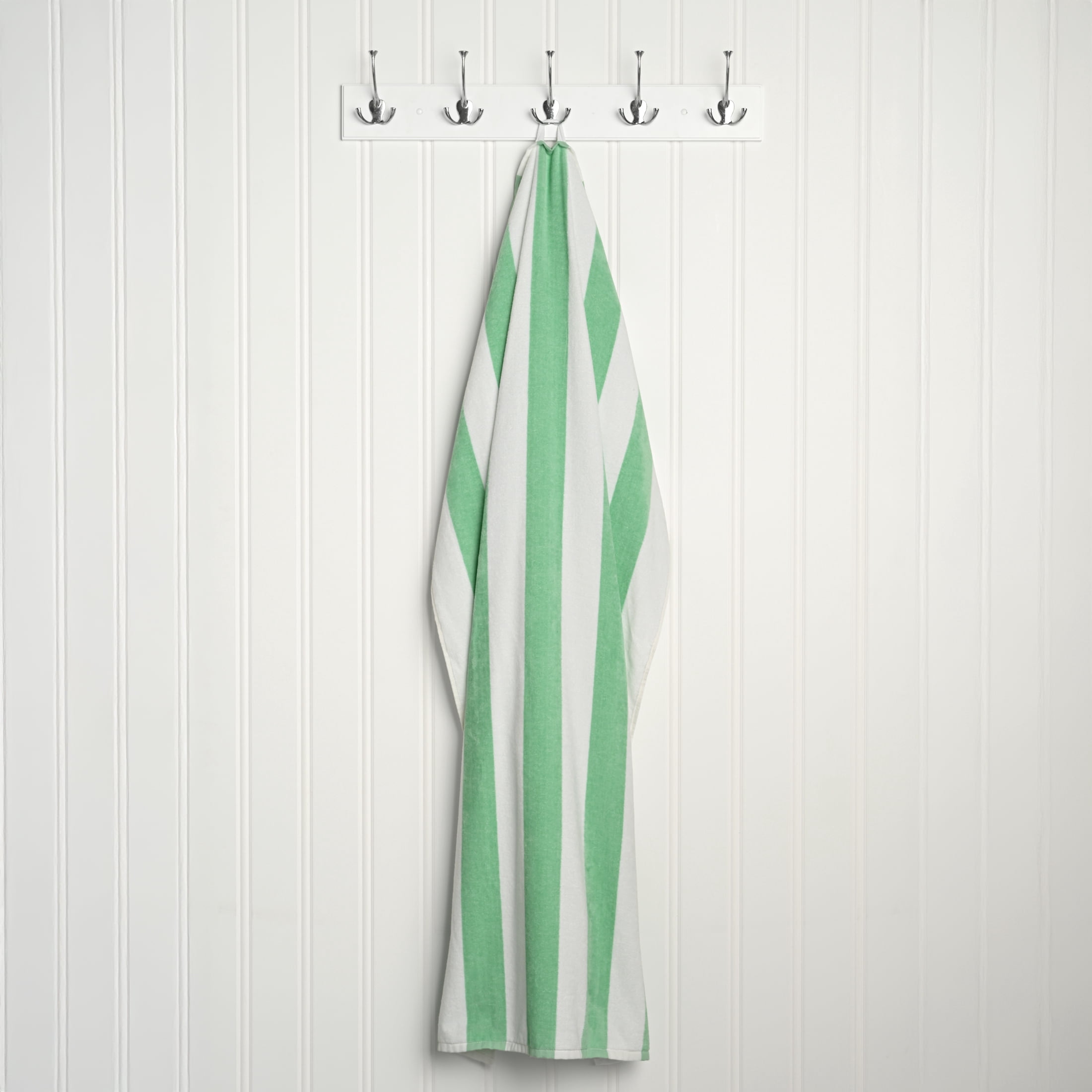 Mainstays Cabana Stripe Cotton Blend Beach Towel, 58" x 28", Mint Fluff