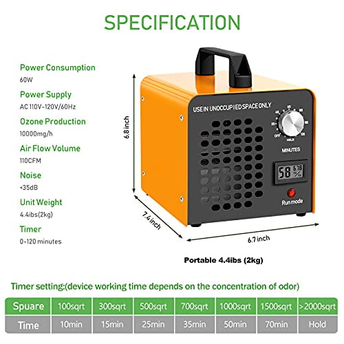 Générateur d'ozone industriel ELINP 10 000 mg/h machine à ozone commerciale  haute capacité ioniseur purificateur d'air désodorisant ozonateur pour  pièces, fumée, voitures et animaux domestiques 