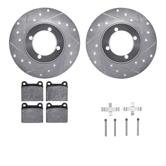 Dynamic Friction Company Front Brake Rotors-Drilled and Slotted-Silver with 5000 Advanced Brake Pads includes Hardware 7512-22001