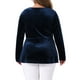 thumbnail image 3 of Blusa de muñeca de terciopelo curvy para mujer de tallas grandes Agnes Orinda para la fiesta del Día de San Patricio, otoño e invierno, 1X, azul oscuro, 3 of 6