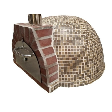 Woodfire Pizza Oven Pizza Oven Outdoor Tan Brown Mosaic Tiles, Wood Coal Fired BBQ Grill Roast, Stone Brick Clay Cement New ()