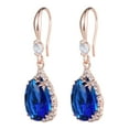 thumbnail image 6 of Linawe Sapphire Blue Earrings for Women Rose Gold, Diamond Drop Dangle Earrings, Chandelier Rhinestone Cubic Zirconia Crystal Teardrop Earrings, Wedding Jewelry Set, 6 of 7